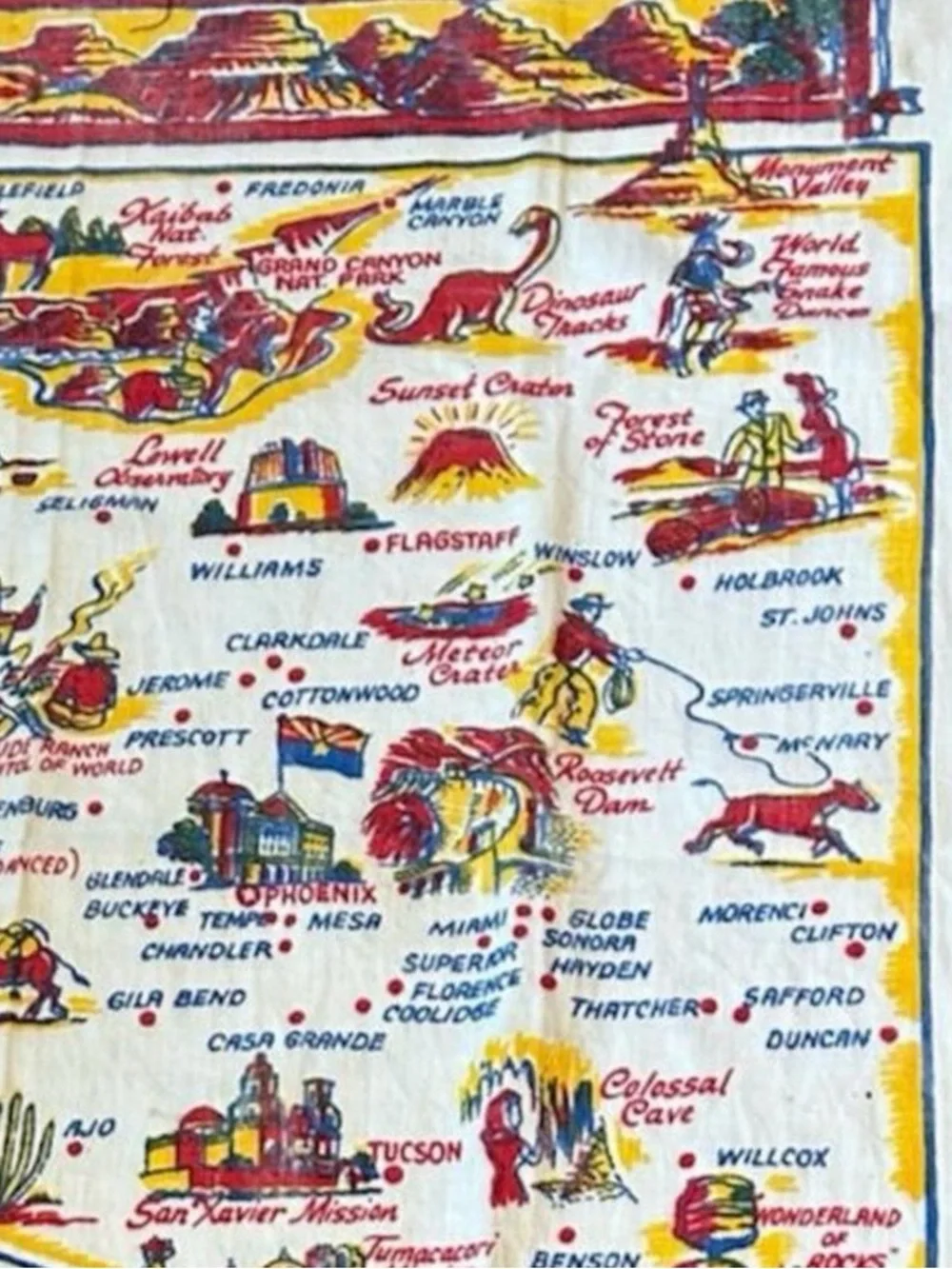 Vintage 1960’s Arizona Souvenir Tea Towel with Southwestern Map